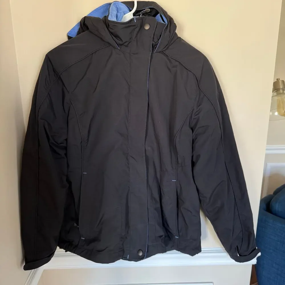 L.L. Bean 2 in 1 Black Hooded Coat and Blue Fleece Jacket Winter Outdoors - Picture 2 of 12